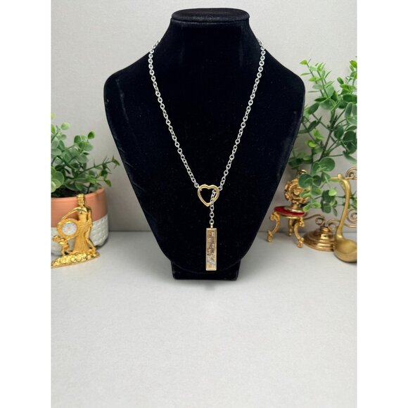 VTH BGE Sterling Silver Two Tone Love Always Heart Lariat Y Necklace 23”